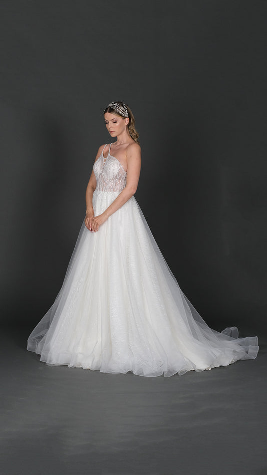 Lacın narrow skirt a line wedding dress