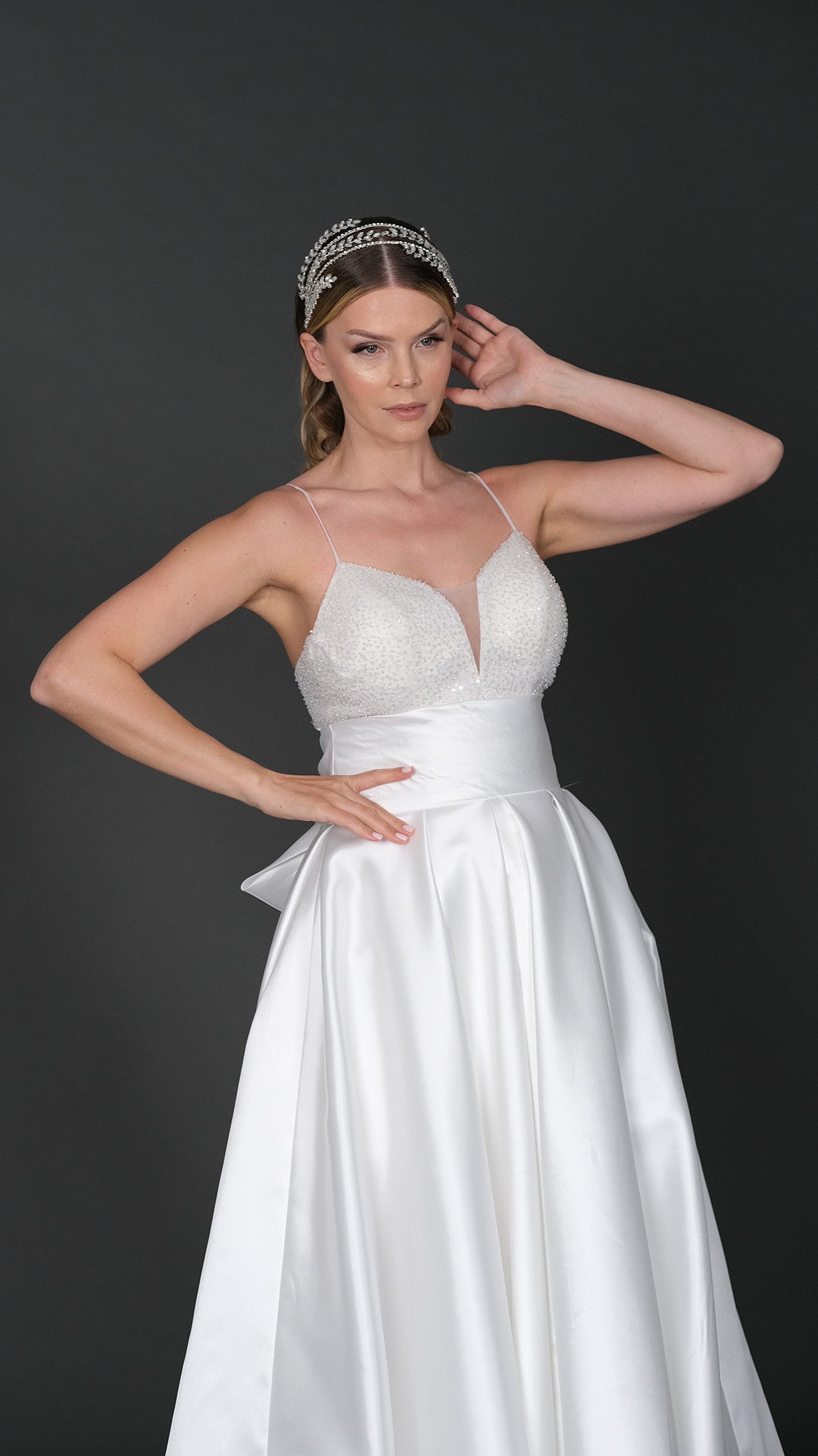 Eva narrow skirt a line wedding dress with detachable skirt