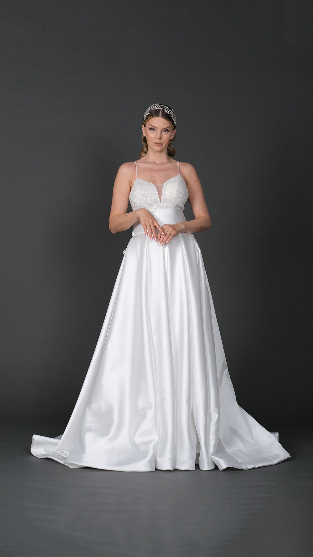 Eva narrow skirt a line wedding dress with detachable skirt
